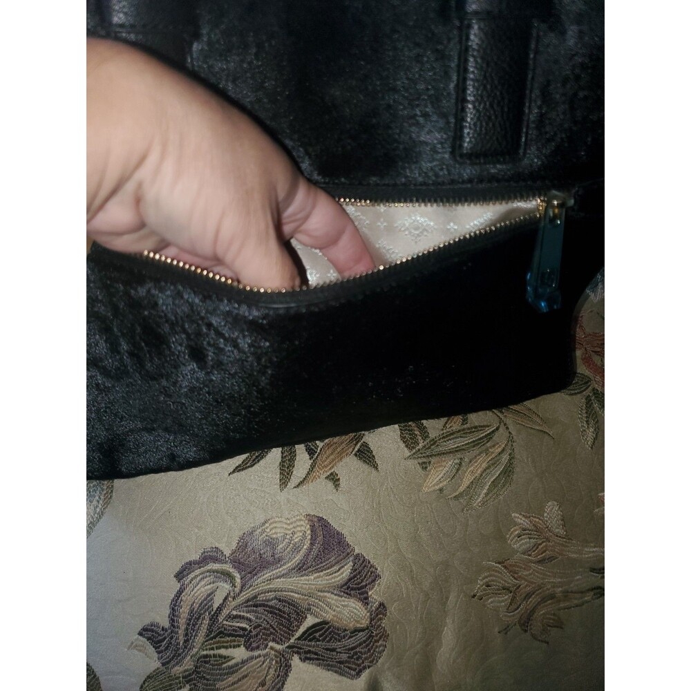 NWT Carol Brodie Black Leather & Haircalf Satchel with Gold Lucky Charms - Picture 8 of 16